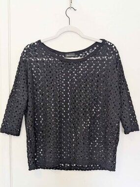 Seductions Black Crochet Knit 3/4 Sleeve Whimsigoth Boho Goth Top, Small